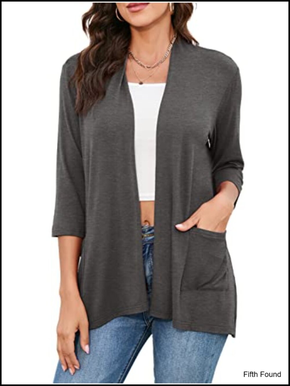 Womens Casual Lightweight Cardigans 3/4 Sleeve Open Front Dusters with Pockets